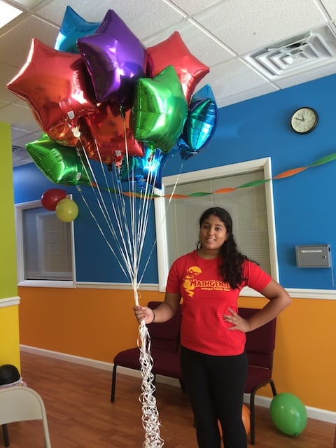 Math Genie teacher with Balloons